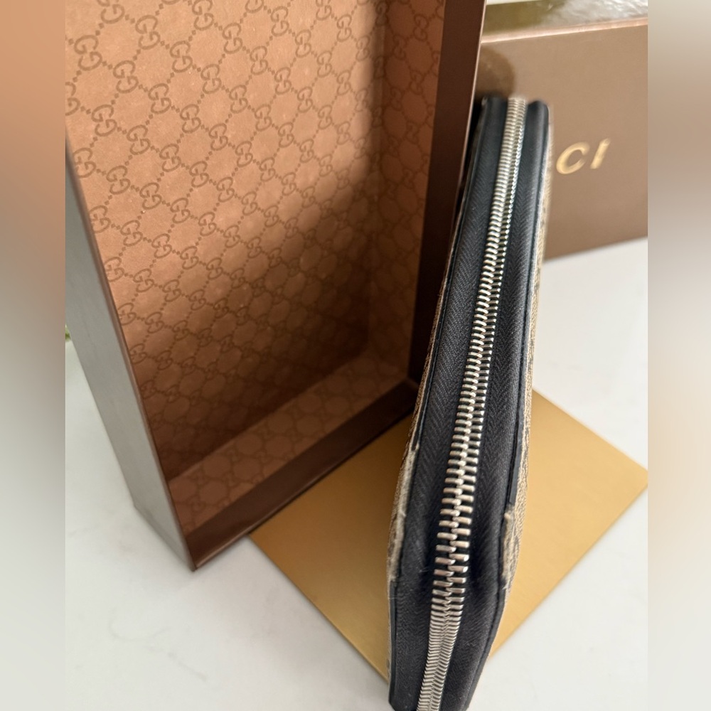 Gucci Long Wallet Snake Print Beige x Dark Brown x Multi Round Zipper w/ box - Picture 5 of 10
